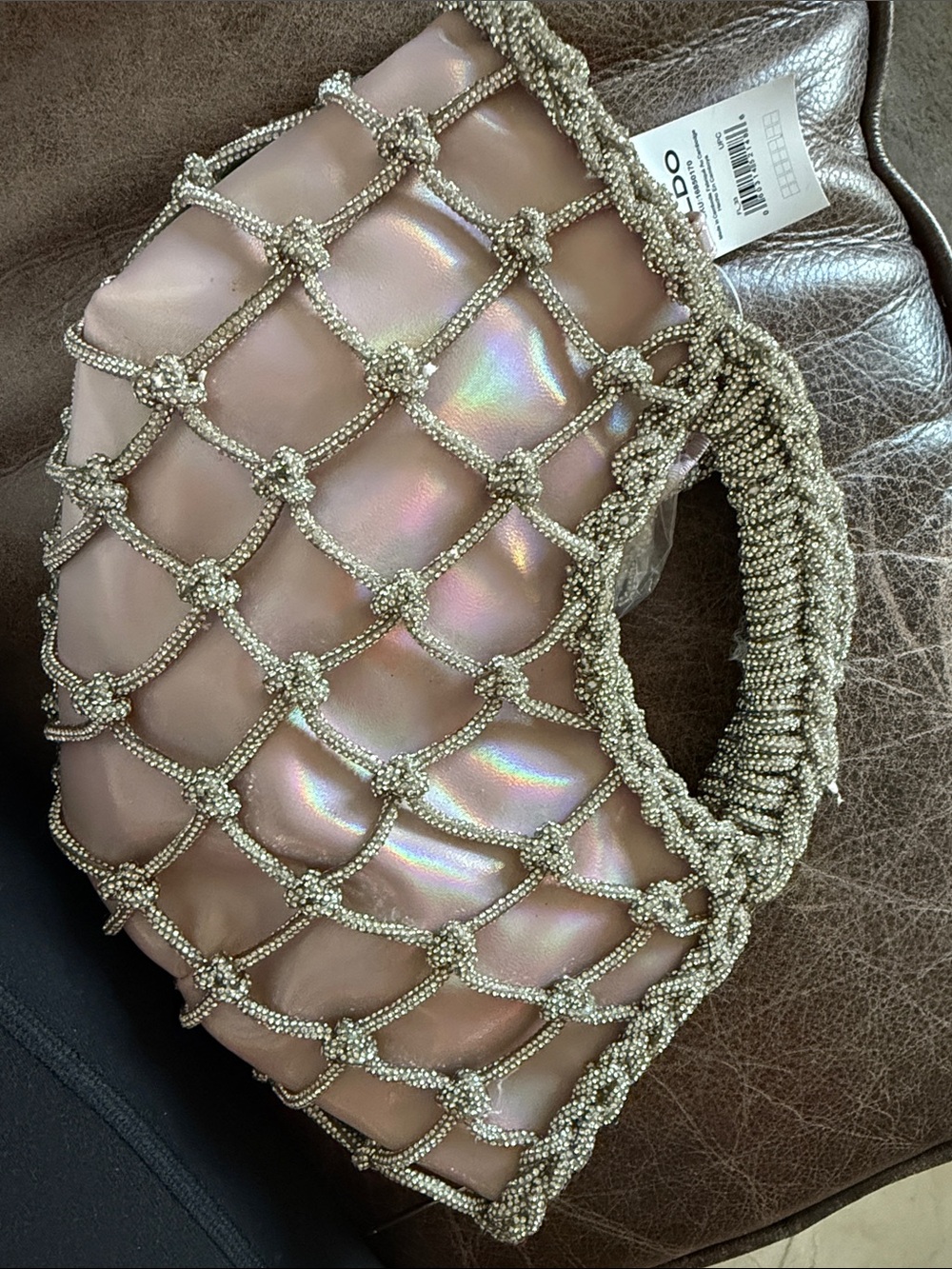 Aldo Wicked Iridescent Pink Shoulder Bag with Beaded Net